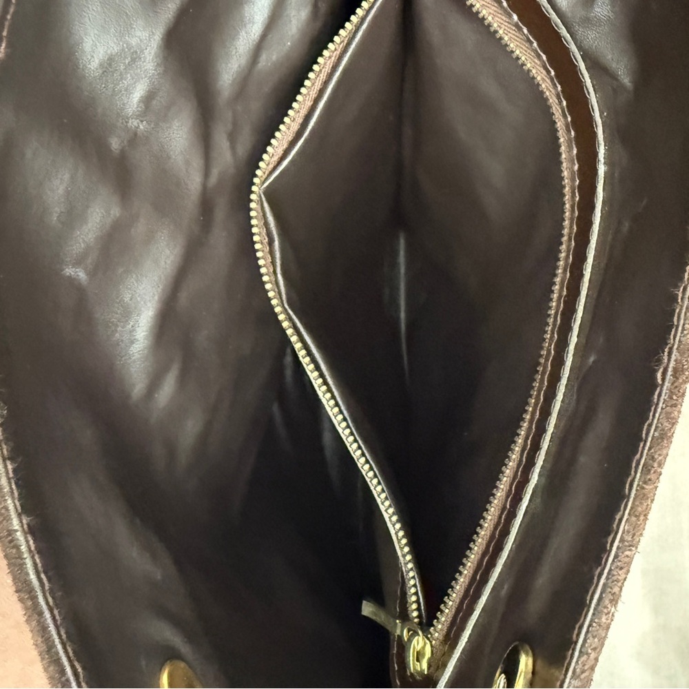 1960 1970 Vintage Brown Suede Pleated Fabric Clutch Handbag Gold Chain Purse - Picture 10 of 12